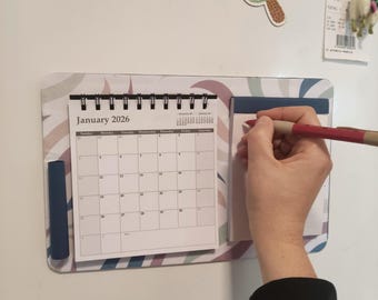 Pastel Wave Magnetic Notepad and Calendar – Refillable Handmade Desk Organizer Gift