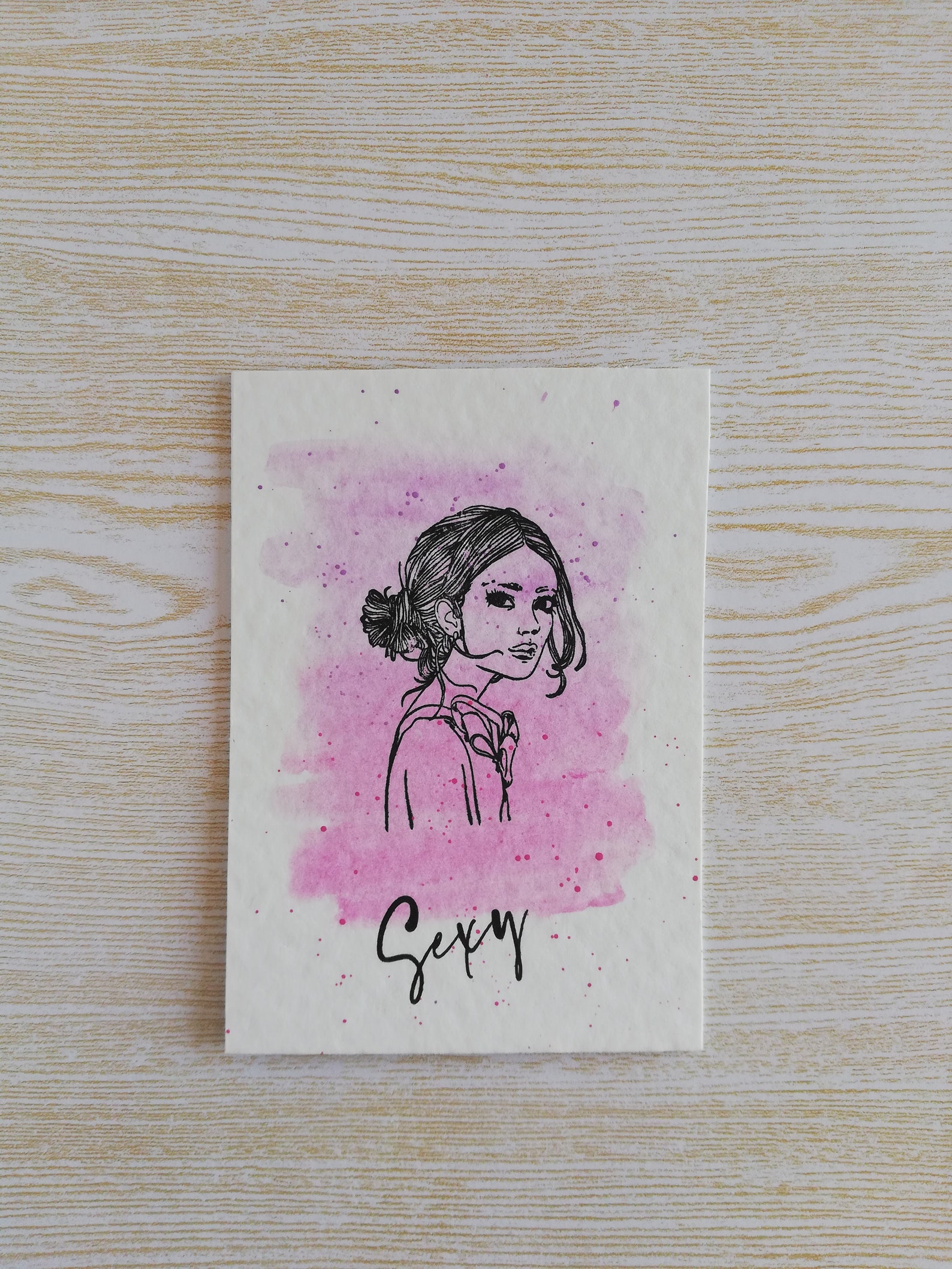 Sexy girl card greeting card pink and purple watercolor | Etsy