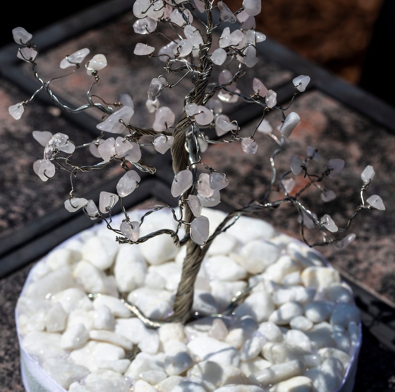 Rose quartz wire bonsai tree