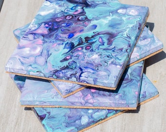 Set of four Acrylic Pour Coasters “Dreamer”