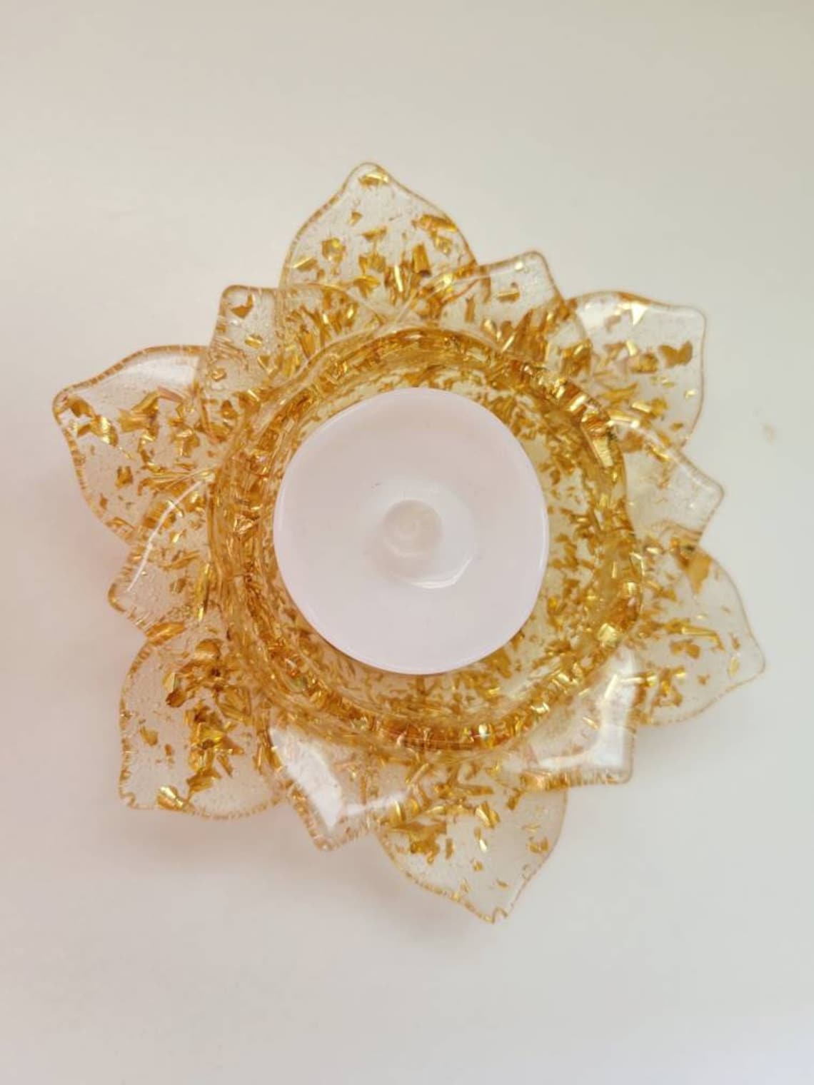 Flower Candle Holder Resin and Gold flakes Etsy