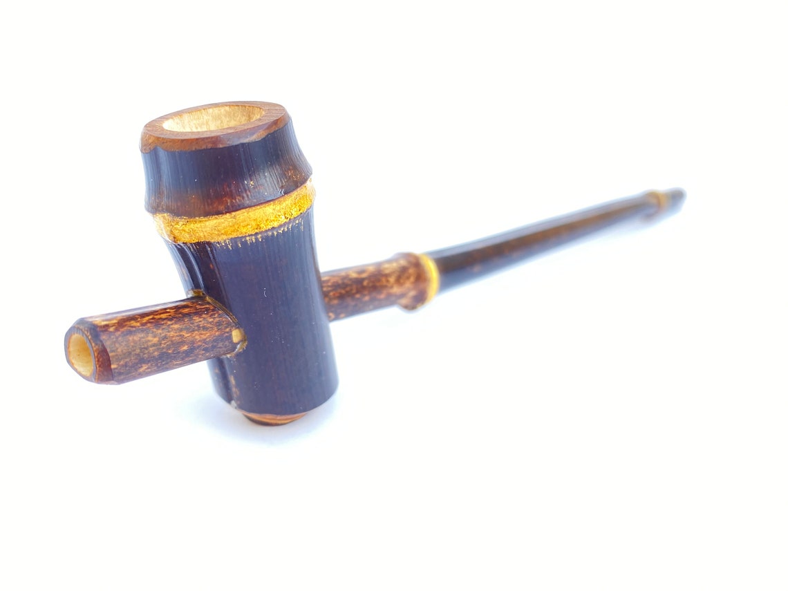 Smooth smoking bamboo pipe gilded with 22K gold Etsy