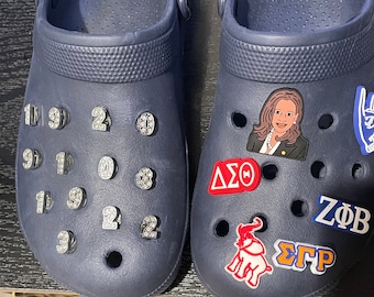 Shoe Charms Delta/ Zeta/ SGRho /Sorority /Fraternity/ Line Numbers/Ruth Bader Ginsburg/ Kobe/Melanin/Queen fits Crocs and Sandals
