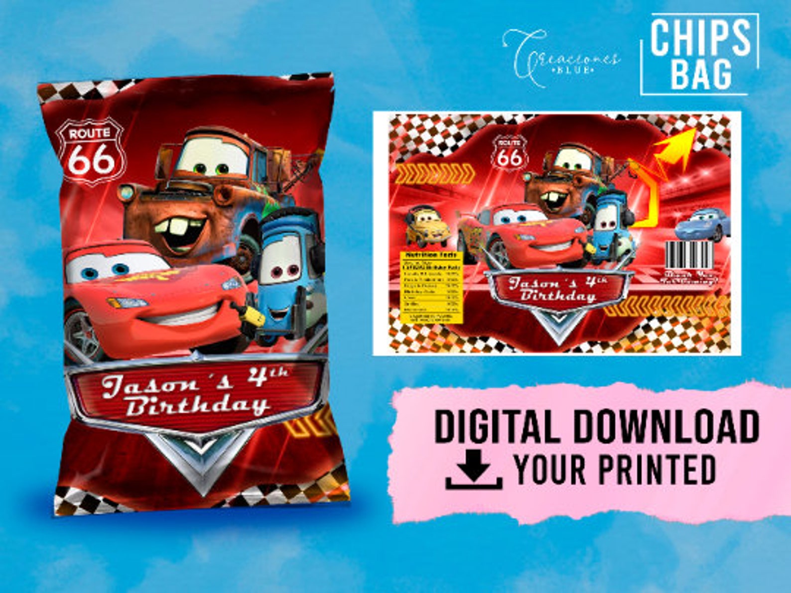 Mcqueen Printables Birthday Party Mcqueen Chip Bag Mcqueen - Etsy