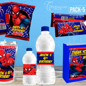 Spiderman birthday, Spiderman Birthday Party, CapriSun, Chip Bag, Favor label, Bar Wrappers , Bottle label DIGITAL DOWN Spiderman Printable