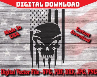 Distressed Skull USA Flag Digital Instant Download SVG, Silhouette, cricut, clipart cut file pdf png dxf svg