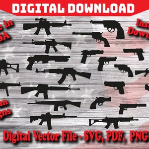 21 Guns Bundle Gun Designs Digital Instant Download SVG, Silhouette, cricut, clipart cut file pdf png svg Hunting Firearms
