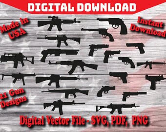 21 Guns Bundle Gun Designs Digital Instant Download SVG, Silhouette, cricut, clipart cut file pdf png svg Hunting Firearms