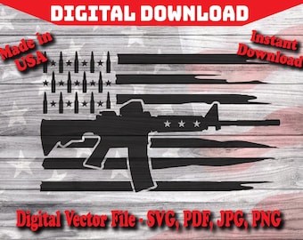 Distressed Gun USA Flag Digital Instant Download SVG, Silhouette, cricut, clipart cut file pdf png jpg dxf svg Rifle Hunting Hunt
