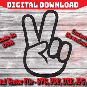 Dedos de paz signo de mano digital descarga instantánea SVG, silueta, cricut, archivo de corte de imágenes prediseñadas pdf png dxf svg jpg