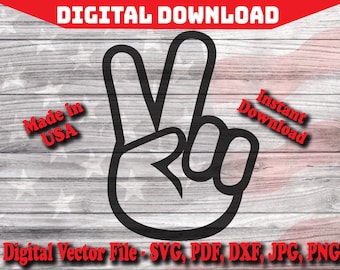Peace Fingers Hand Sign Digital Instant Download SVG, Silhouette, cricut, clipart cut file pdf png dxf svg jpg