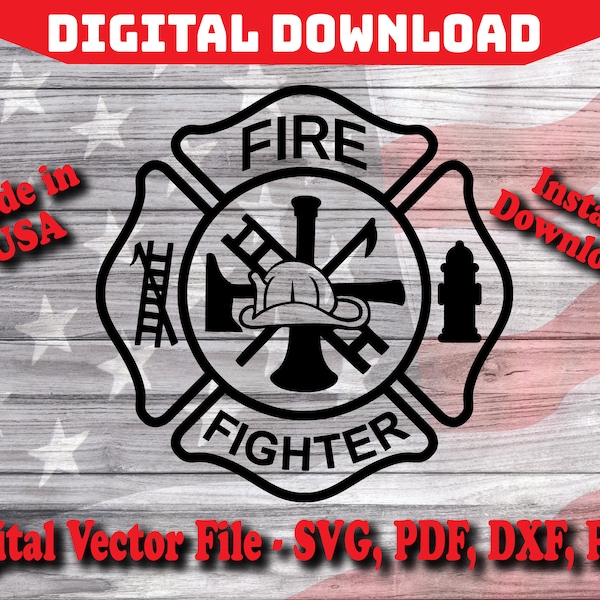 Fire Fighter Maltese Cross Symbol Digital Instant Download SVG, Department Silhouette, cricut, clipart cut file pdf png dxf svg