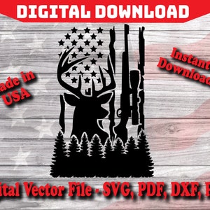Distressed Hunting Flag Deer Rifle Digital Instant Download SVG, Silhouette, cricut, clipart cut file pdf png dxf svg Hunting Deer Hunt