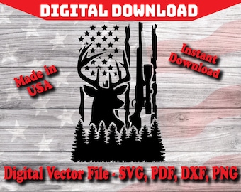 Distressed Hunting Flag Deer Rifle Digital Instant Download SVG, Silhouette, cricut, clipart cut file pdf png dxf svg Hunting Deer Hunt