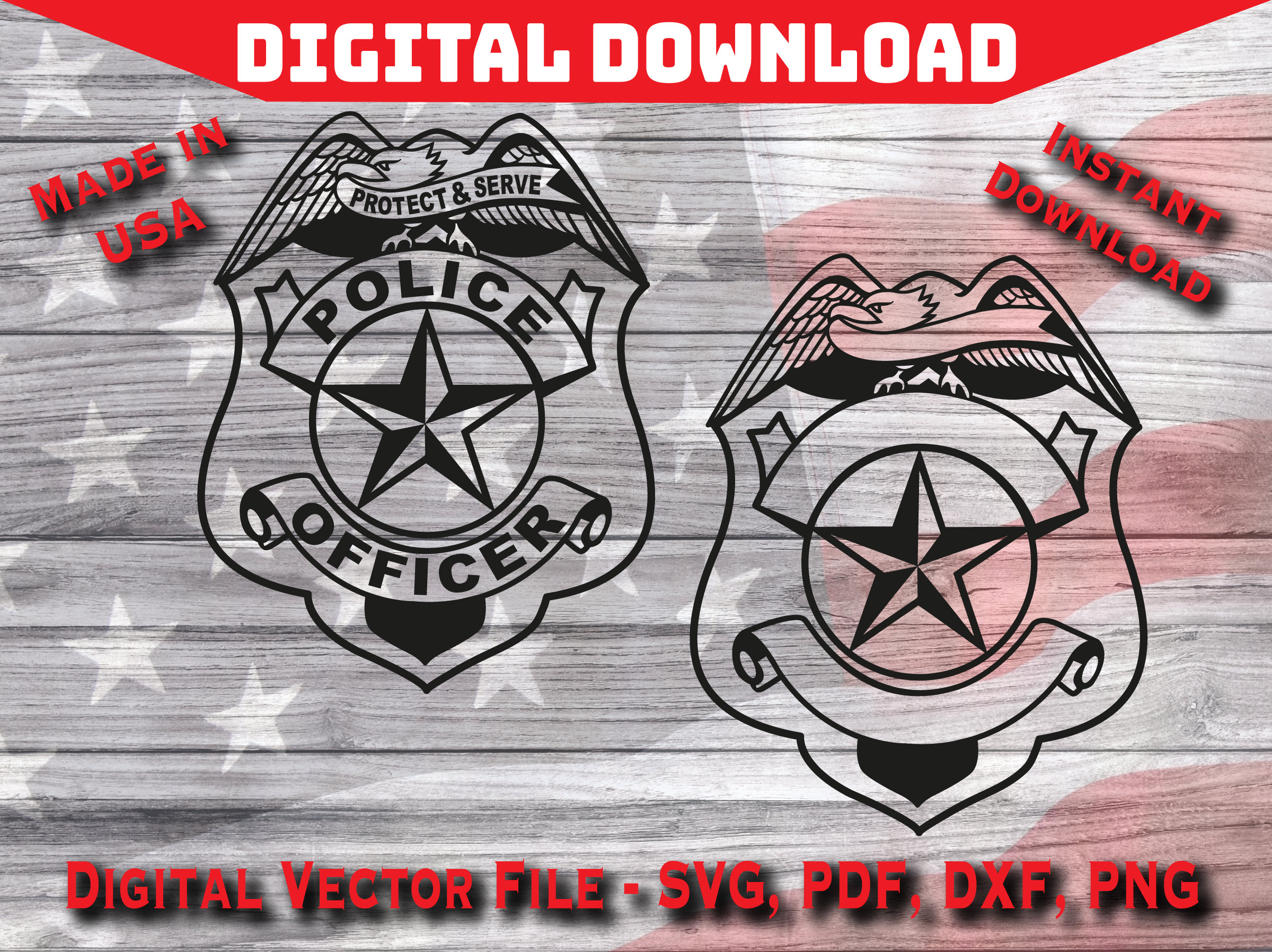 Easy Cut Police Officer Badge svg, Cop Shield Law Enforcement Blank 2 Versions First Responder Silhouette, cricut, cut files pdf png dxf svg