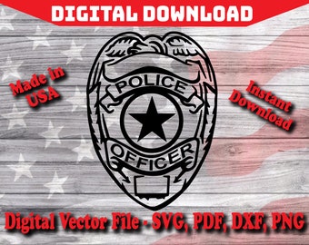 Police Officer Badge svg, Cop Shield Law Enforcement First Responder Silhouette, cricut, clipart cut files pdf png dxf svg