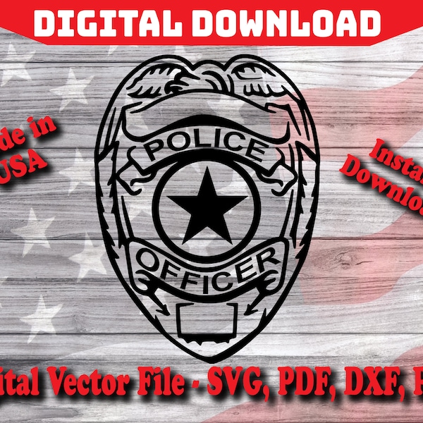 Police Officer Badge svg, Cop Shield Law Enforcement First Responder Silhouette, cricut, clipart cut files pdf png dxf svg