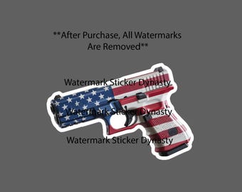 Pistol Sticker Waterproof Decal USA Flag 2A America United States Gift NEW