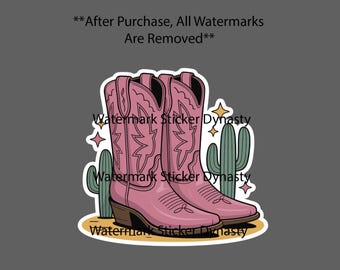 Pink Cowboy Boots Sticker Waterproof Decal Cowgirl Cactus Western Gift NEW
