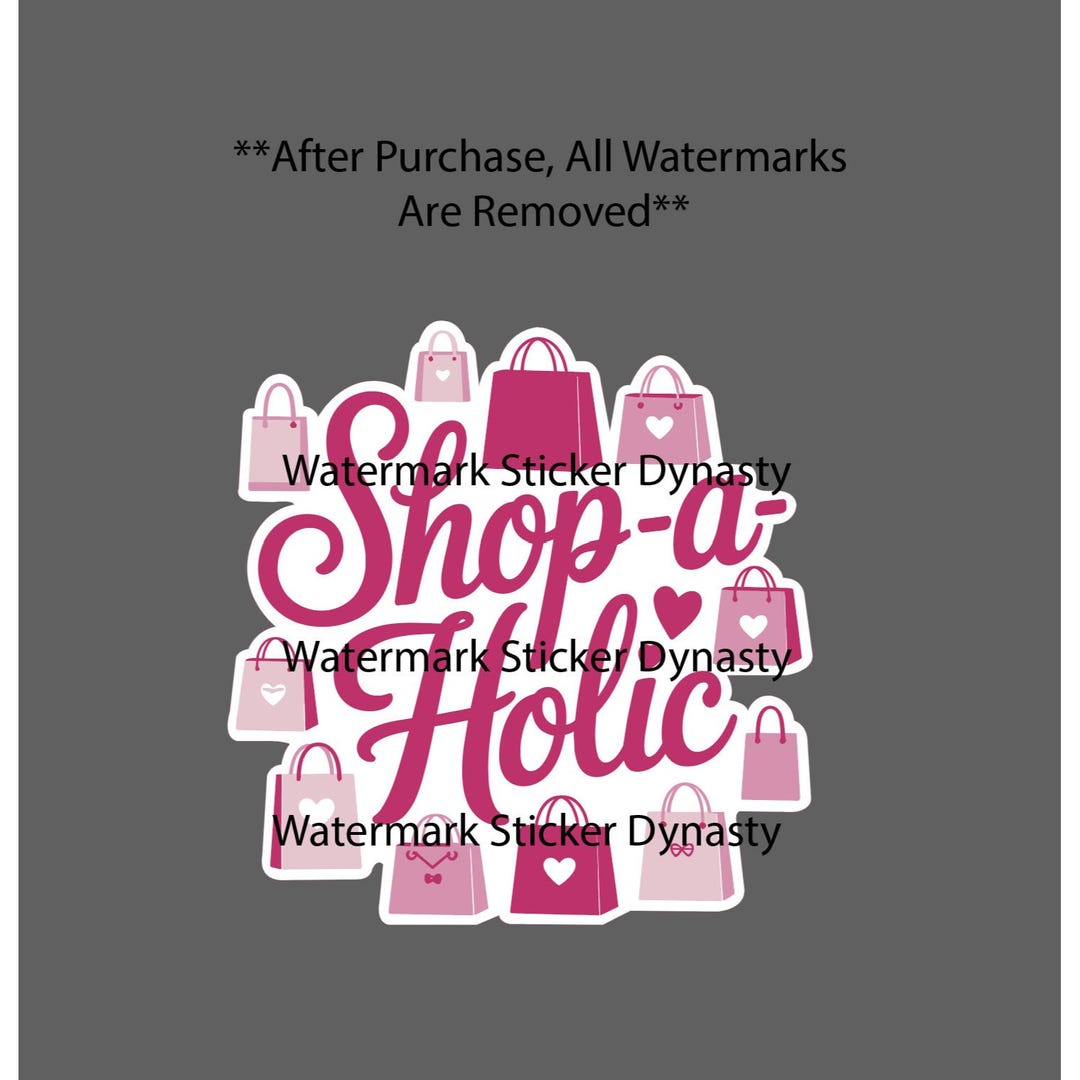 Shop-a-holic Sticker Waterproof Decal Shopping Bags Shopper Pink Gift ...