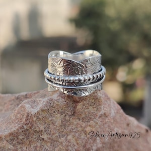 Boho Sterling Silver Spinner Ring: Women&#39;s Anxiety Fidget Ring