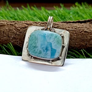 Natural Larimar Sterling Silver Pendant Necklace: Blue Gemstone Jewelry