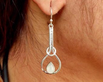 Moonstone Drop Earrings: 925 Sterling Silver Dangle Earrings