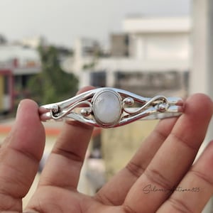 Handmade Moonstone Bangle: 925 Sterling Silver Boho Cuff