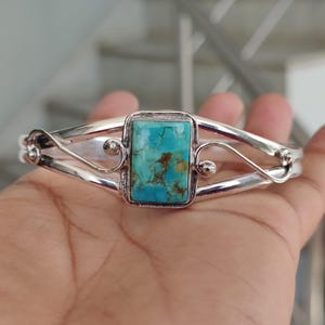 Kingman Turquoise Bangle: Handcrafted 925 Sterling Silver Cuff Bracelet image 7