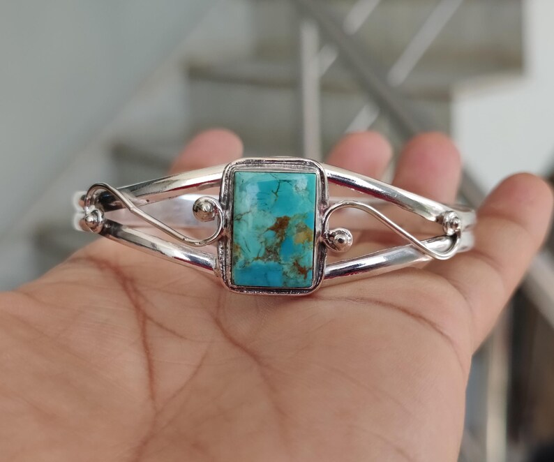 Kingman Turquoise Bangle: Handcrafted 925 Sterling Silver Cuff Bracelet image 7
