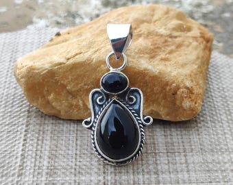 Pure Black Onyx Pendant,, Sterling Silver Necklace,, Handmade Pendant,, Gift For Christmas