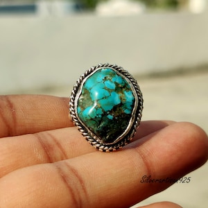 Raw Turquoise 925 Sterling Silver Ring - Chunky Statement Jewelry