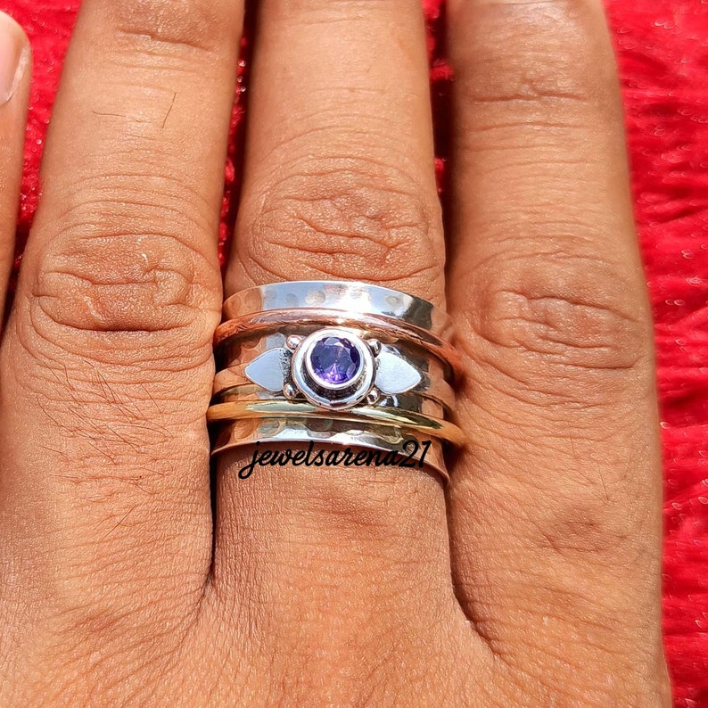 Mediation Ring Amethyst Ring,Spinner Ring,925 Sterling Silver Ring,Handmade Ring,Women Ring,Anxiety Ring,Amethyst Spinner Ring,Gift For Her