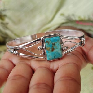 Kingman Turquoise Bangle: Handcrafted 925 Sterling Silver Cuff Bracelet image 6