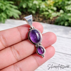 Garnet Sterling Silver Pendant: Oval Pear Bohemian Necklace Amethyst