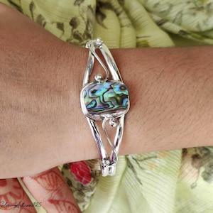 Abalone Shell Gemstone Bangle ~ Sterling Silver Handmade Jewelry ~ Adjustable Cuff Bangle & Bracelet ~ Gorgeous Bangle Best Gift For Her