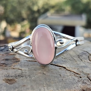 Rose Quartz Bangle/ Rose Quartz Bracelet Jewelry/ Silver Gemstone Adjustable Bangle Bracelet/ Boho Bangle/ Women Bracelet/ Gift Bangle&#39;s