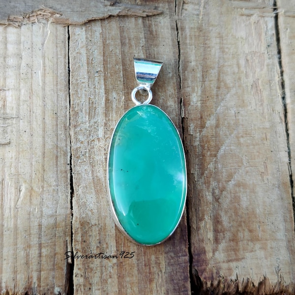Australian Chrysoprase Sterling Silver Pendant: Handmade Oval Necklace