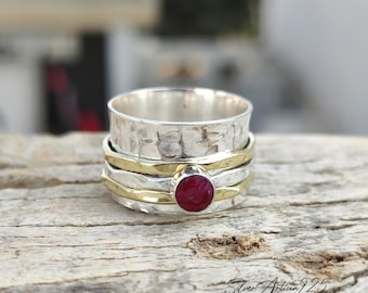 Ruby Spinner Ring: Sterling Silver Meditation Fidget Ring