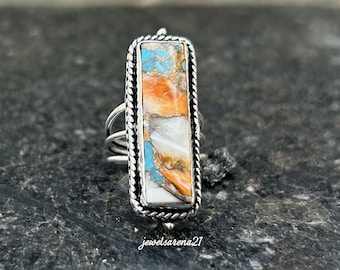 Oyster Copper Turquoise Ring: Handmade 925 Sterling Silver