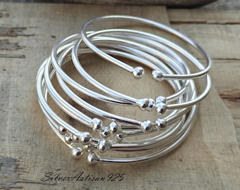 Sterling Silver Bangle Set: Thick West Indian Style, Set of 10