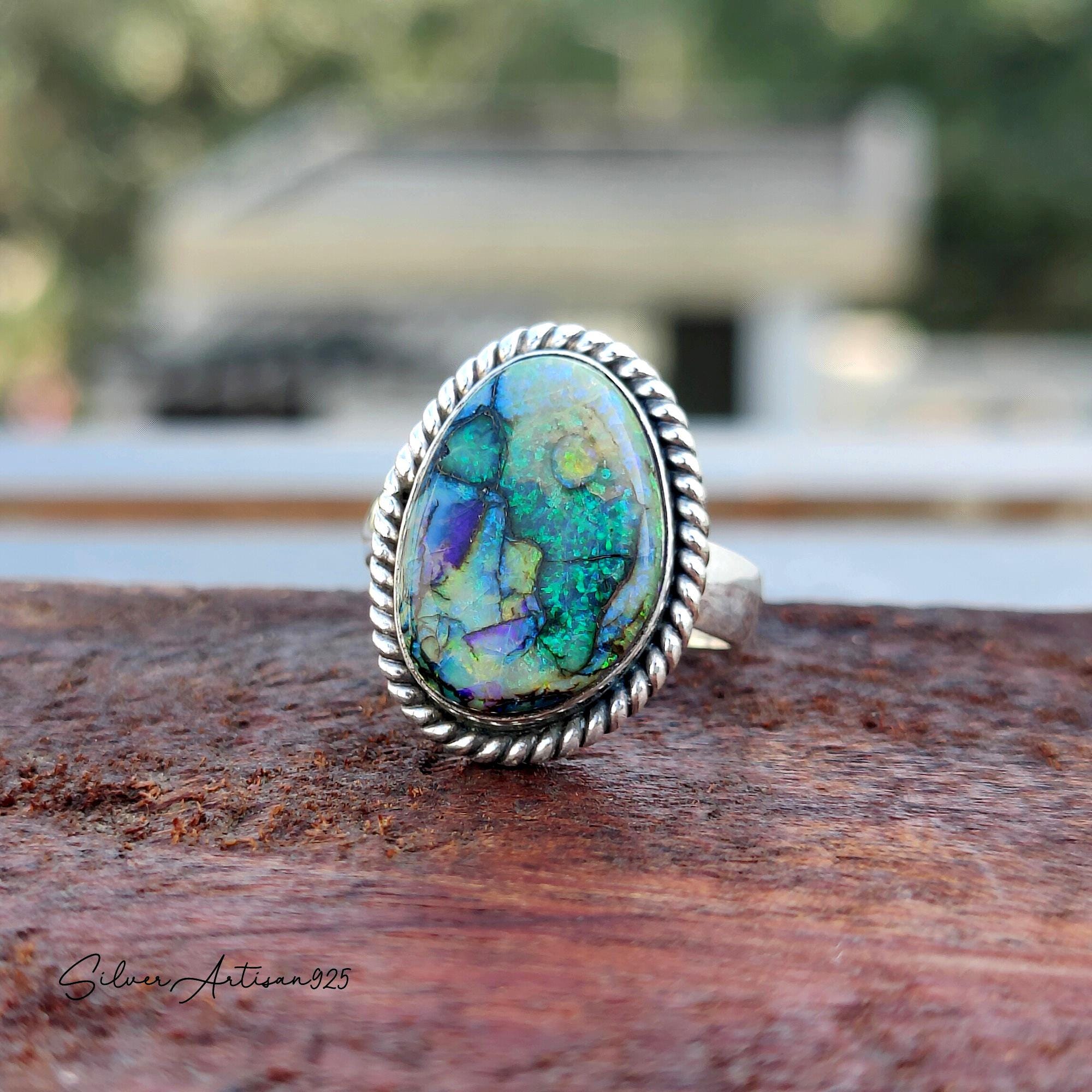 Monarch Opal Sterling Silver Ring: Gemstone Statement Jewelry