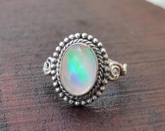 Handmade Aurora Opal Sterling Silver Ring - December Birthstone