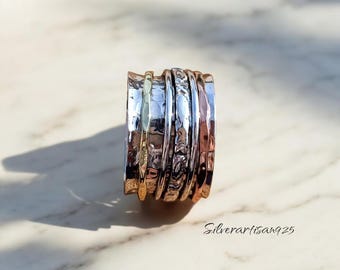 925 Sterling Silver Spinner Ring: Anxiety Fidget, Boho Jewelry
