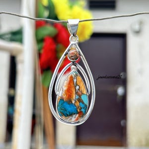 Oyster Copper Turquoise Pendant: Handmade 925 Sterling Silver Necklace