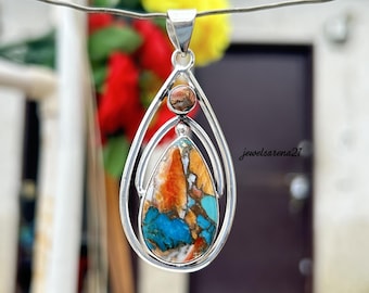 Oyster Copper Turquoise Pendant: Handmade 925 Sterling Silver Necklace