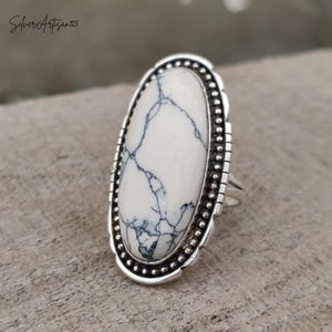 Pear Howlite Ring, Sterling Silver Gemstone Jewelry, Boho Statement Ring