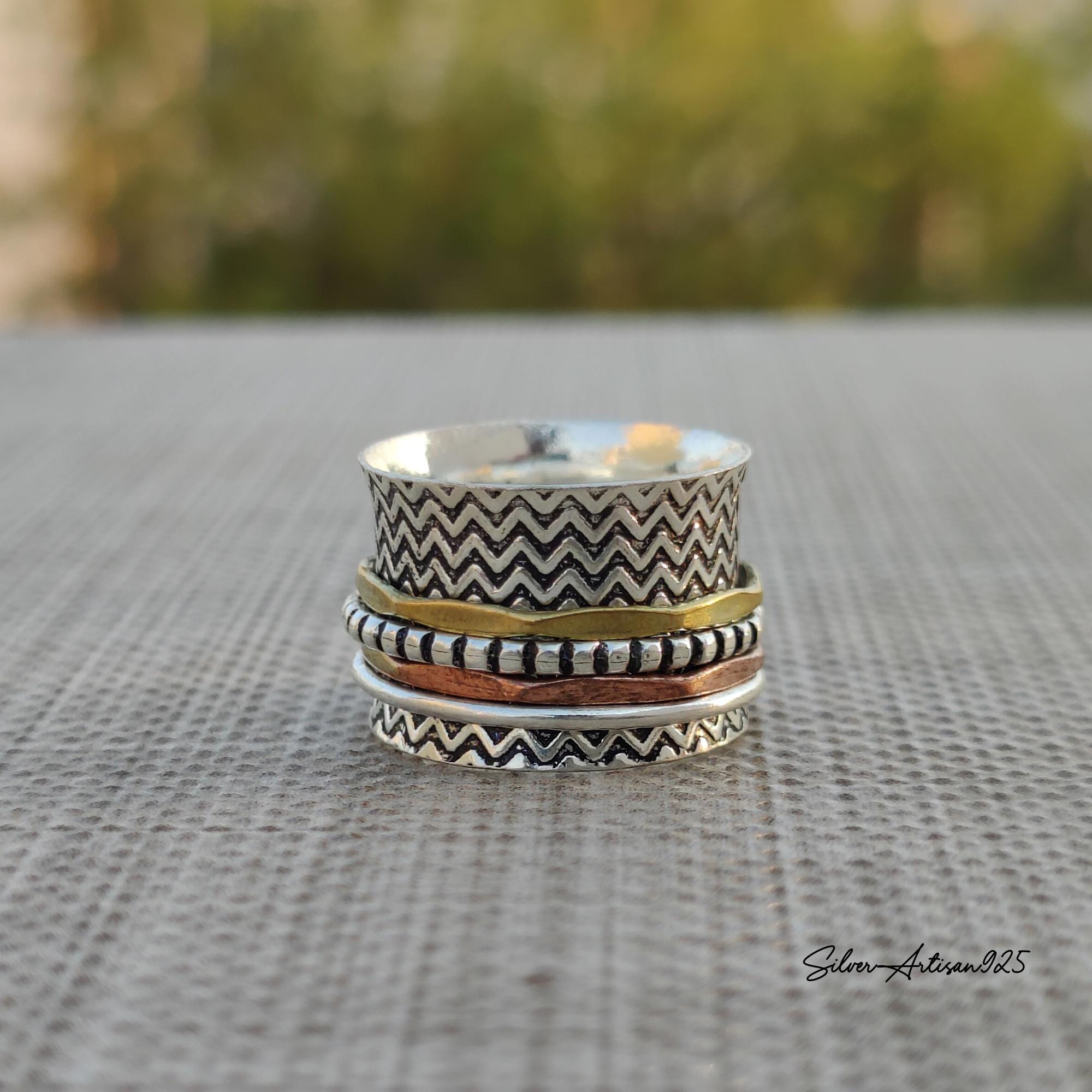 Solid 925 Sterling Silver Brass Copper Wide Band Spinner Ring Jewelry