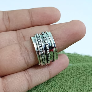 Hammered Sterling Silver Spinner Ring: Boho Fidget Anxiety Ring
