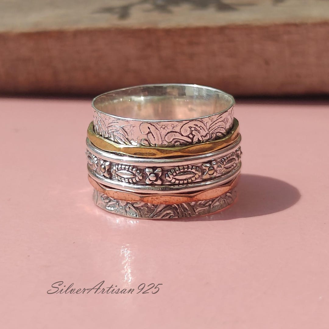 925 Sterling Silver Spinner Ring: Boho Anxiety Fidget Ring - Etsy